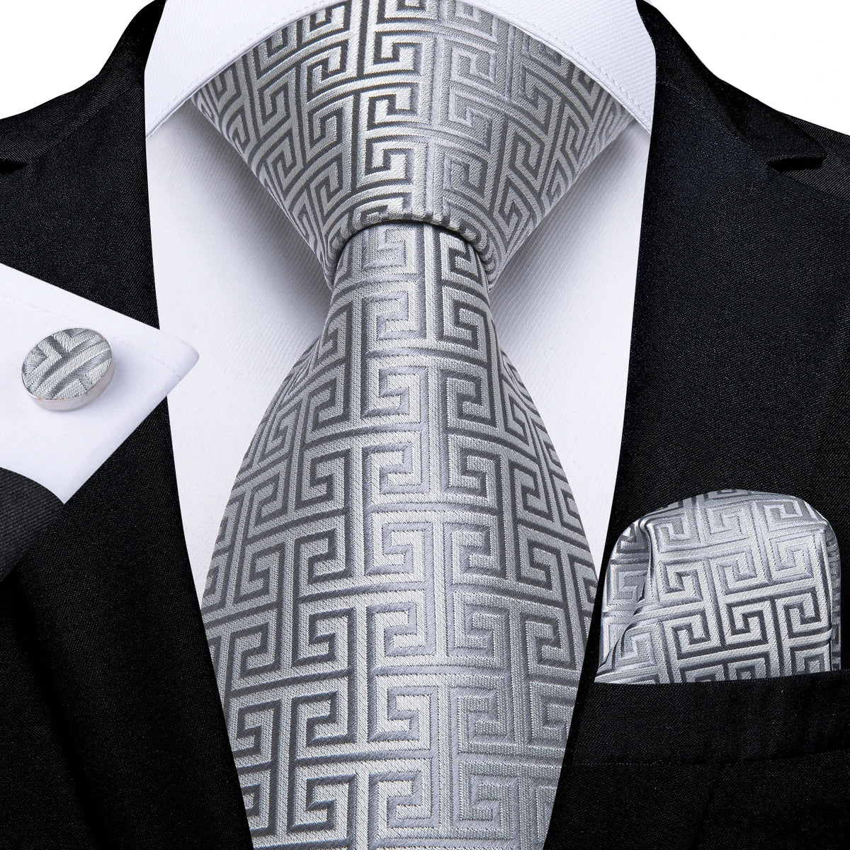 Kit Gravata Masculina DiBanGu com Lenço e Abotoaduras