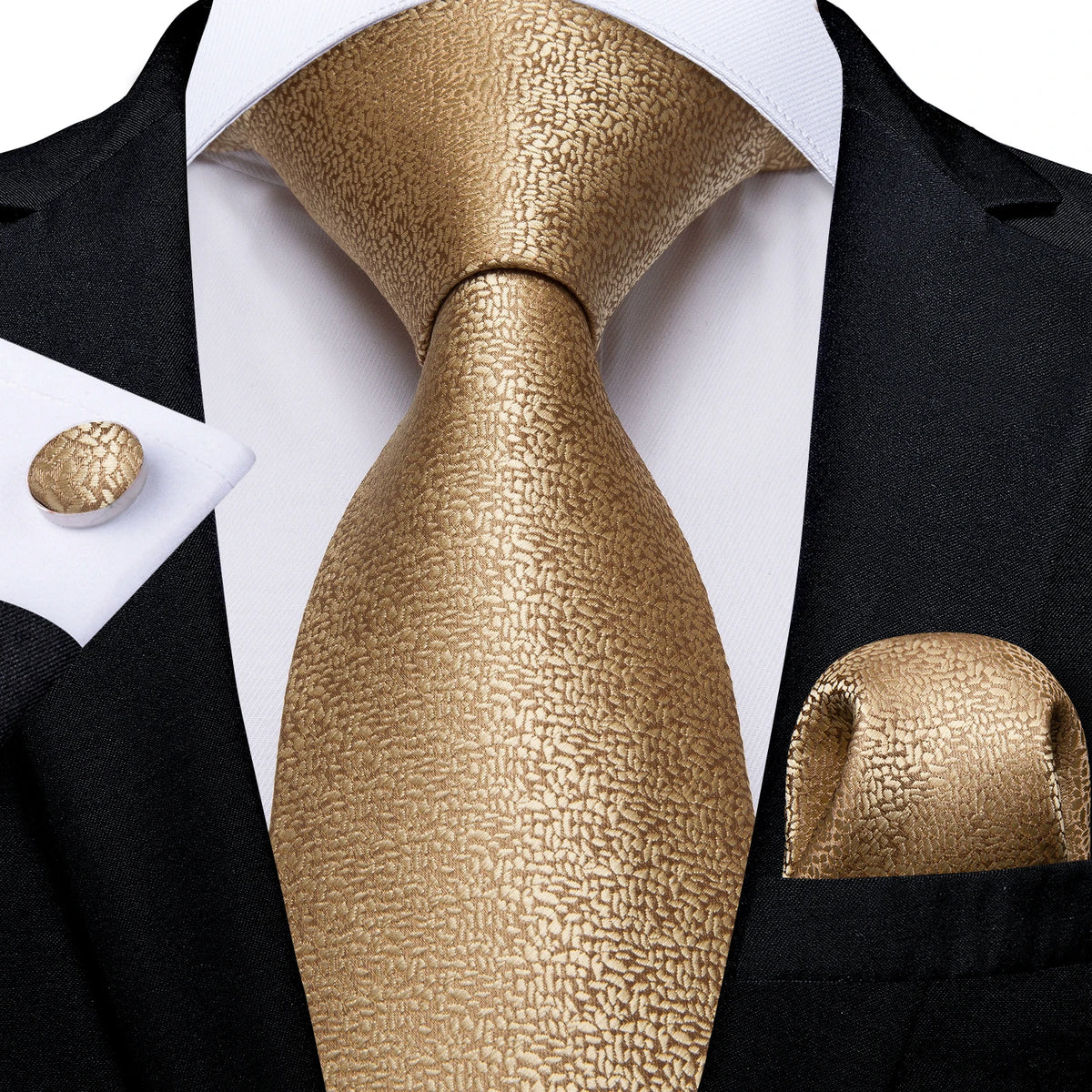 Kit Gravata Masculina DiBanGu com Lenço e Abotoaduras