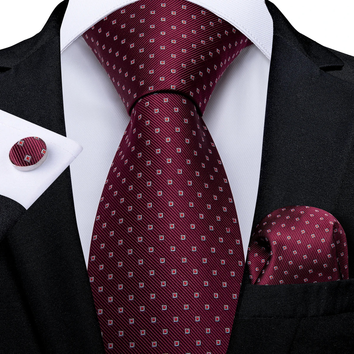 Kit Gravata Masculina DiBanGu com Lenço e Abotoaduras