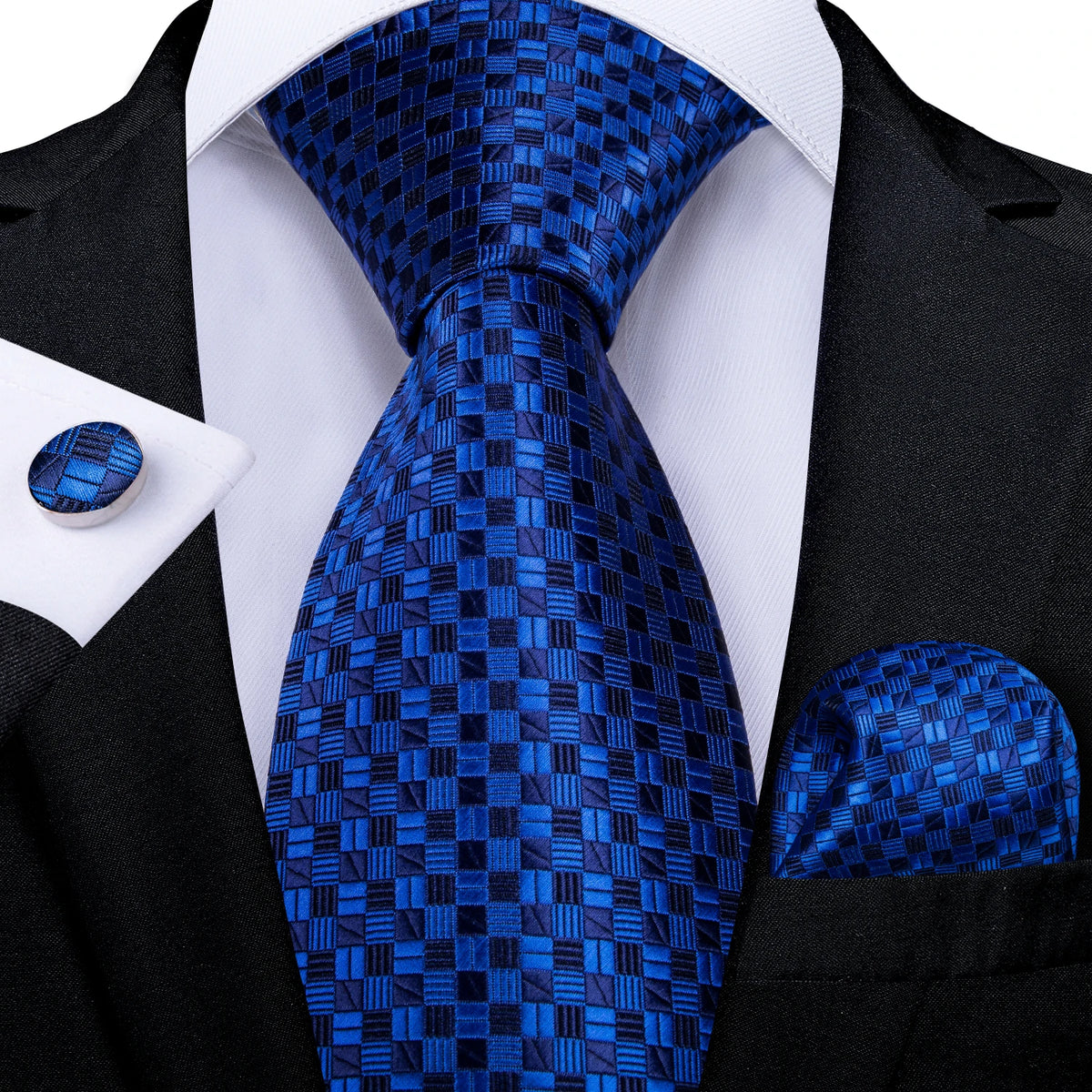 Kit Gravata Masculina DiBanGu com Lenço e Abotoaduras