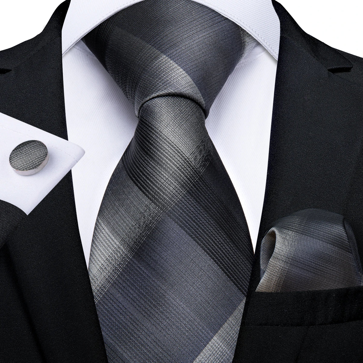 Kit Gravata Masculina DiBanGu com Lenço e Abotoaduras