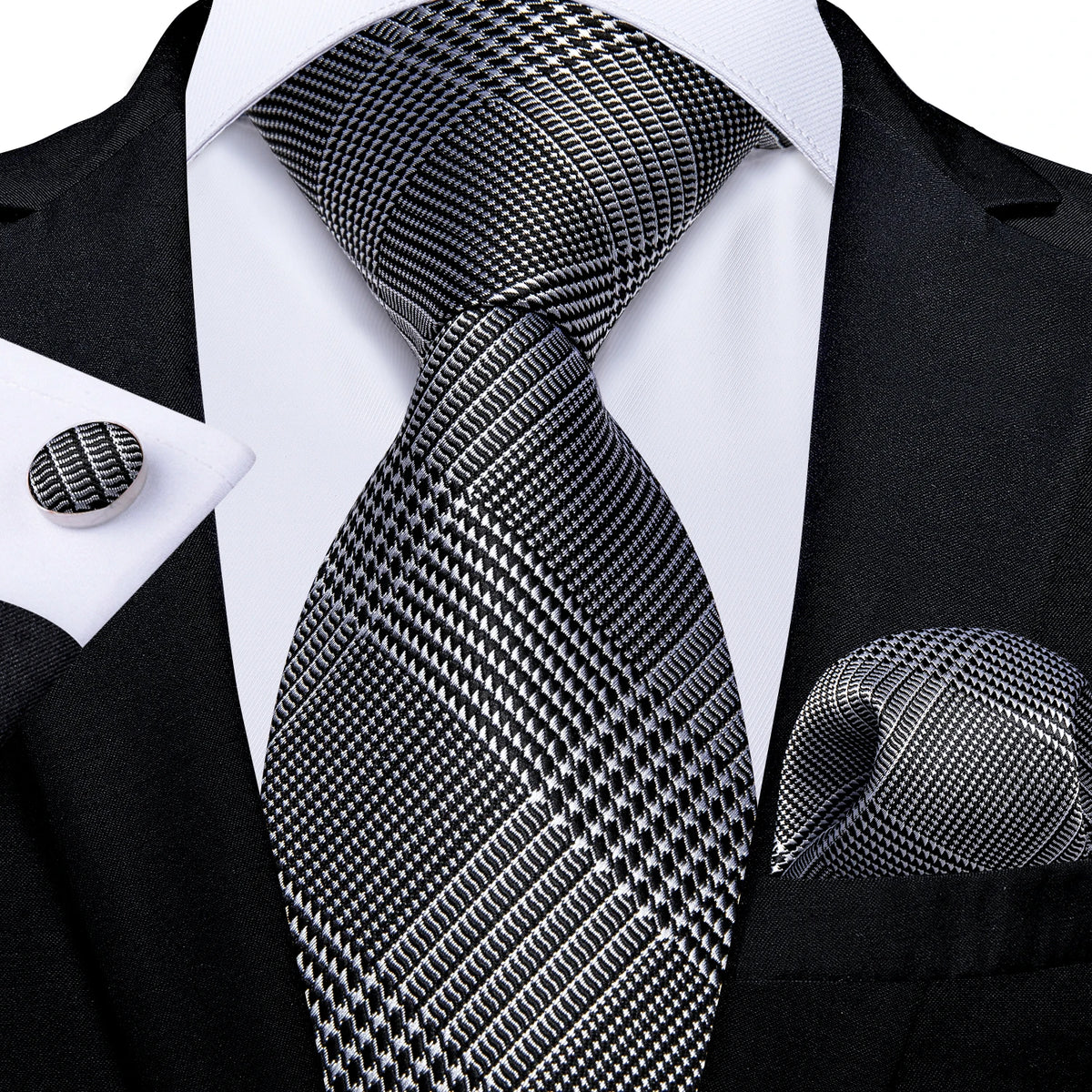 Kit Gravata Masculina DiBanGu com Lenço e Abotoaduras