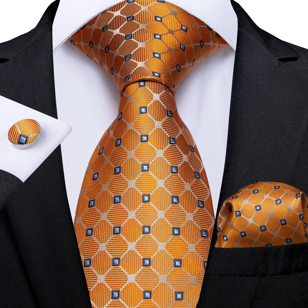 Kit Gravata Masculina DiBanGu com Lenço e Abotoaduras