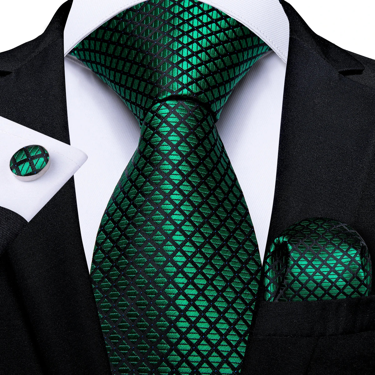 Kit Gravata Masculina DiBanGu com Lenço e Abotoaduras