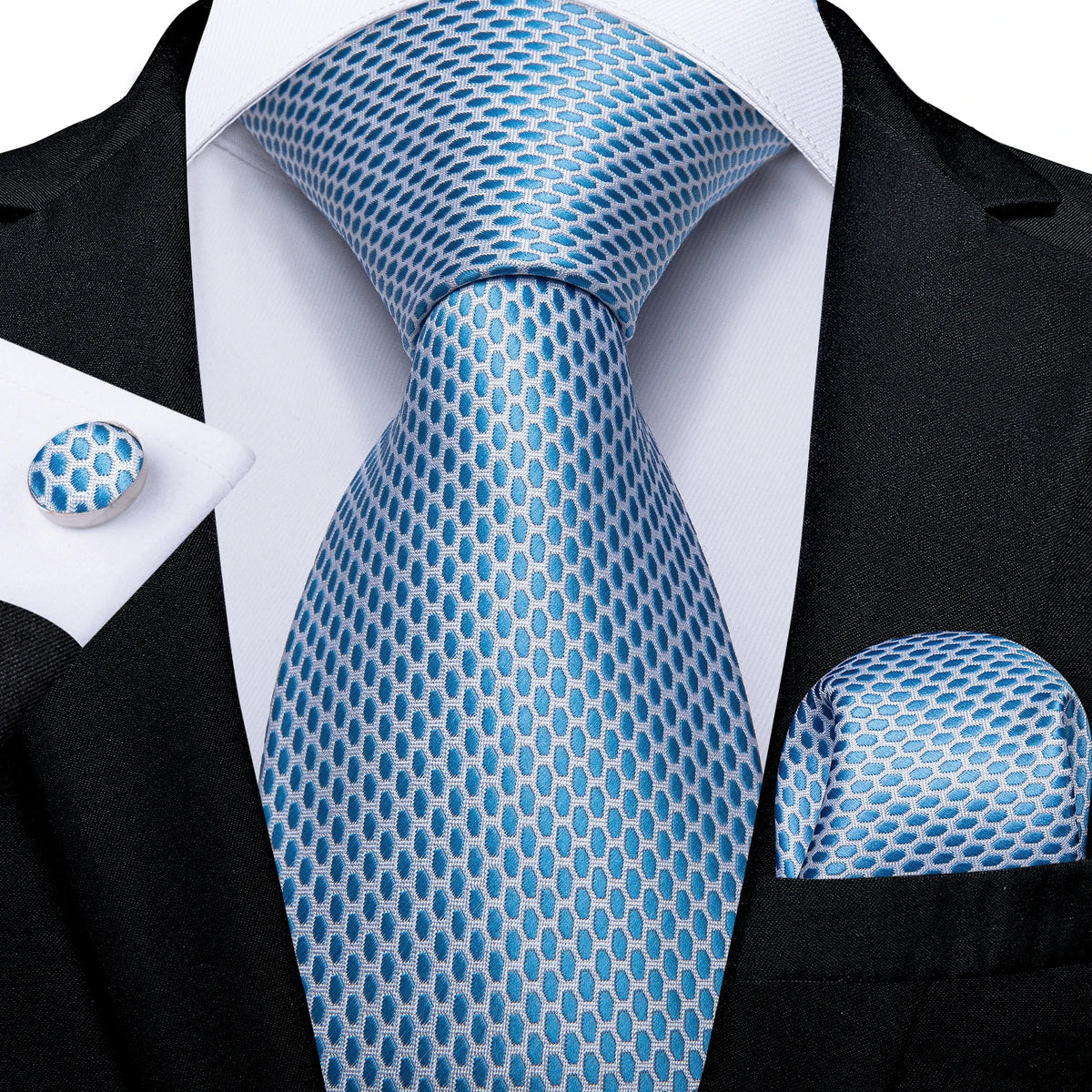 Kit Gravata Masculina DiBanGu com Lenço e Abotoaduras