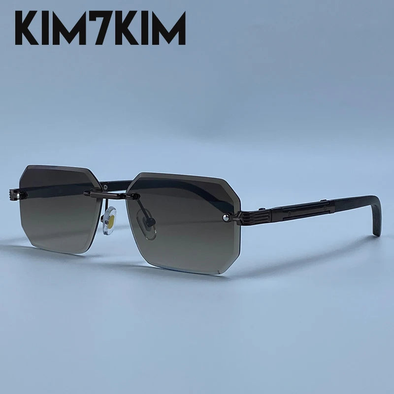 Óculos de Sol Masculino Sem Aro Geométrico com Lentes Degradê UV400