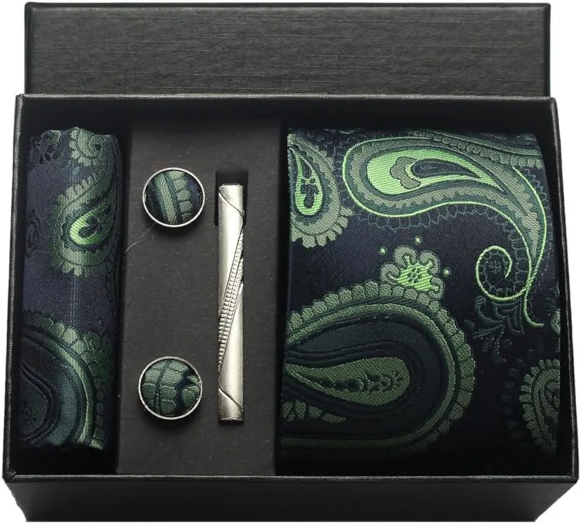 Kit Gravata Masculina Paisley com Lenço e Abotoaduras