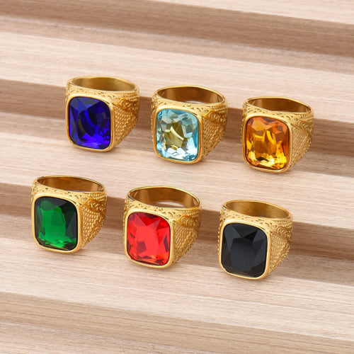 Anel Masculino Vintage com Pedra Colorida
