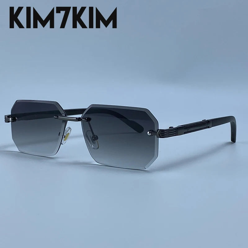 Óculos de Sol Masculino Sem Aro Geométrico com Lentes Degradê UV400