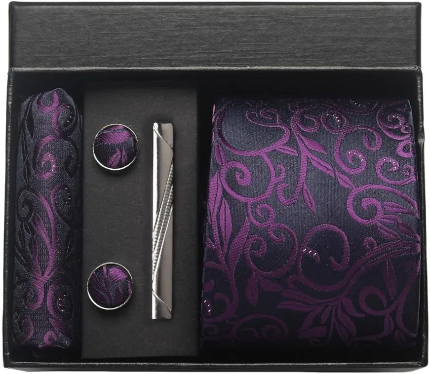 Kit Gravata Masculina Paisley com Lenço e Abotoaduras