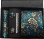 Kit Gravata Masculina Paisley com Lenço e Abotoaduras