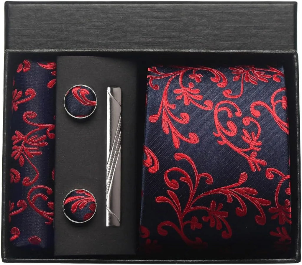 Kit Gravata Masculina Paisley com Lenço e Abotoaduras