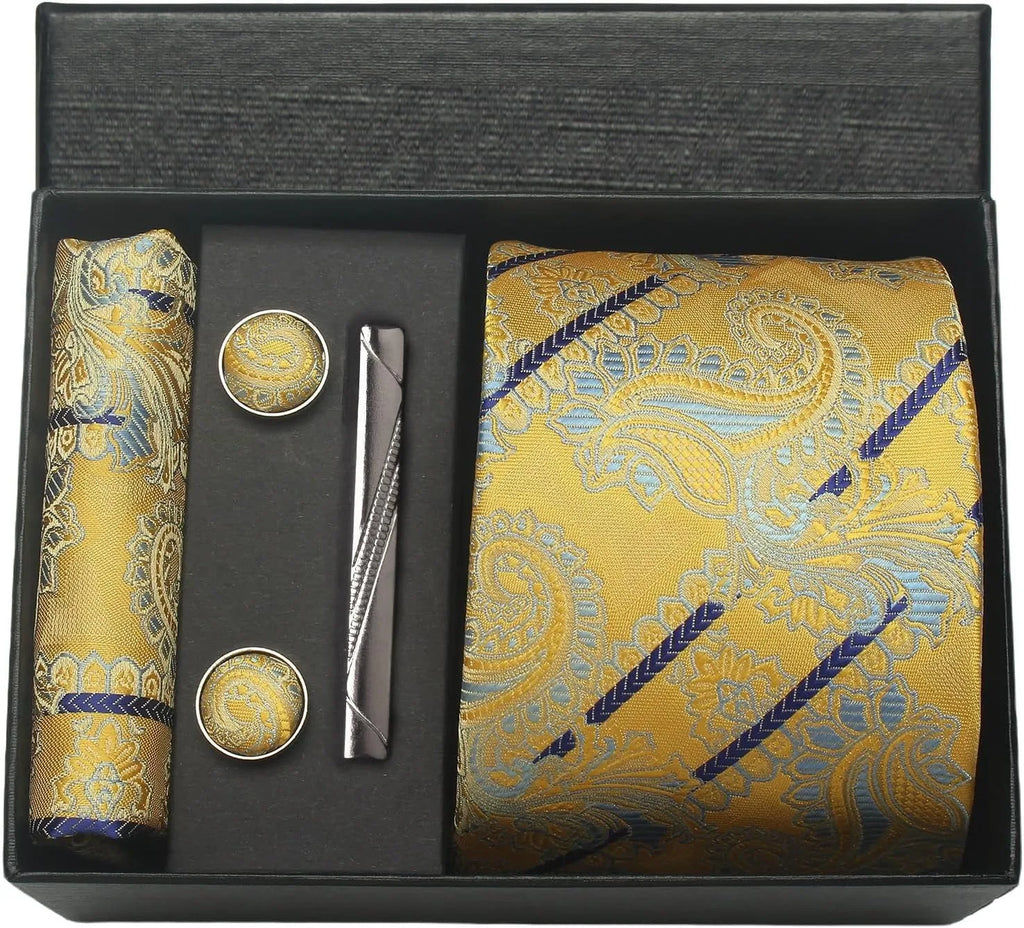 Kit Gravata Masculina Paisley com Lenço e Abotoaduras