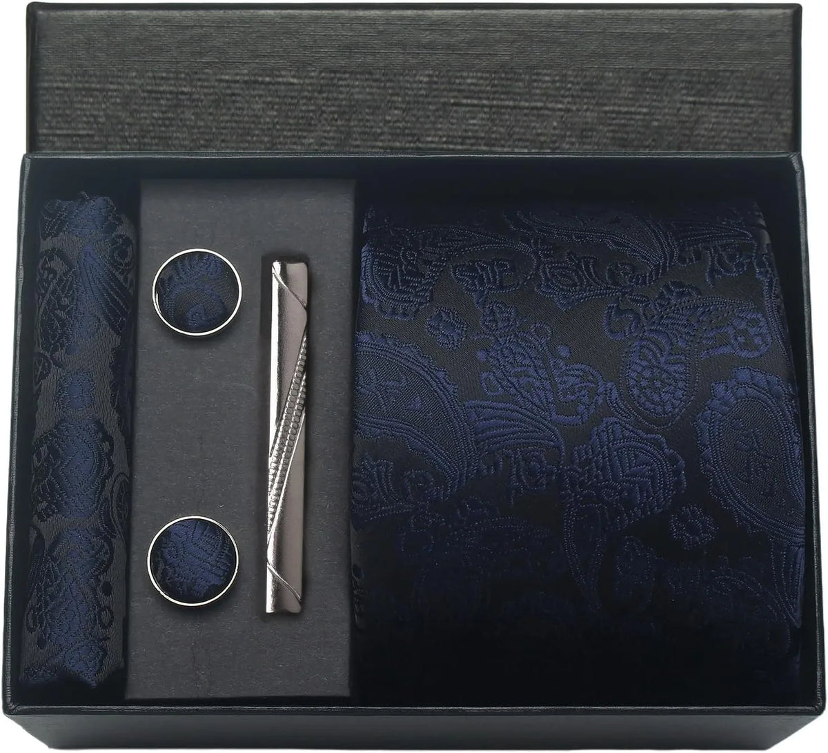 Kit Gravata Masculina Paisley com Lenço e Abotoaduras
