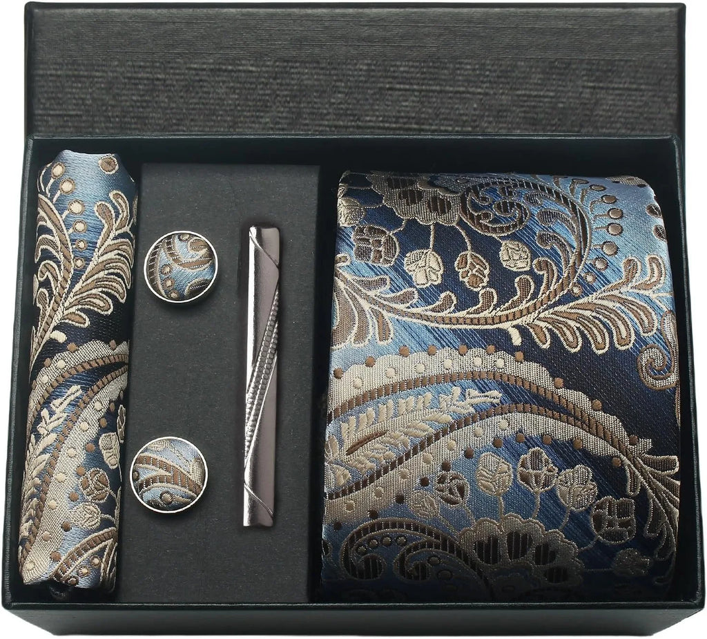 Kit Gravata Masculina Paisley com Lenço e Abotoaduras
