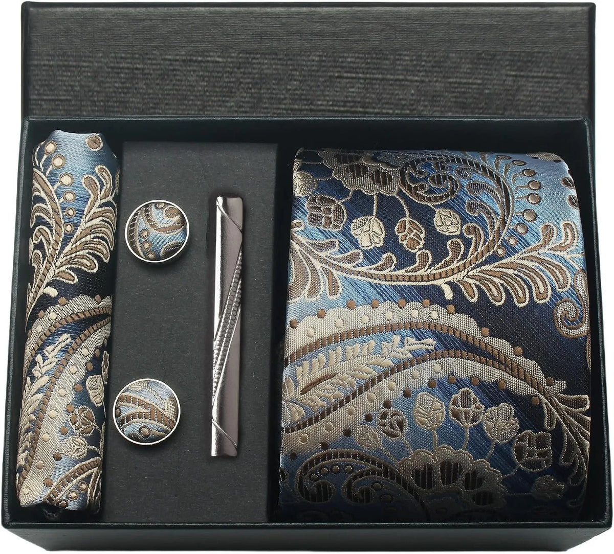 Kit Gravata Masculina Paisley com Lenço e Abotoaduras