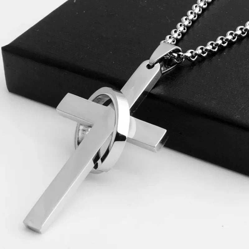 Colar Masculino de Cruz em Aço Inoxidável