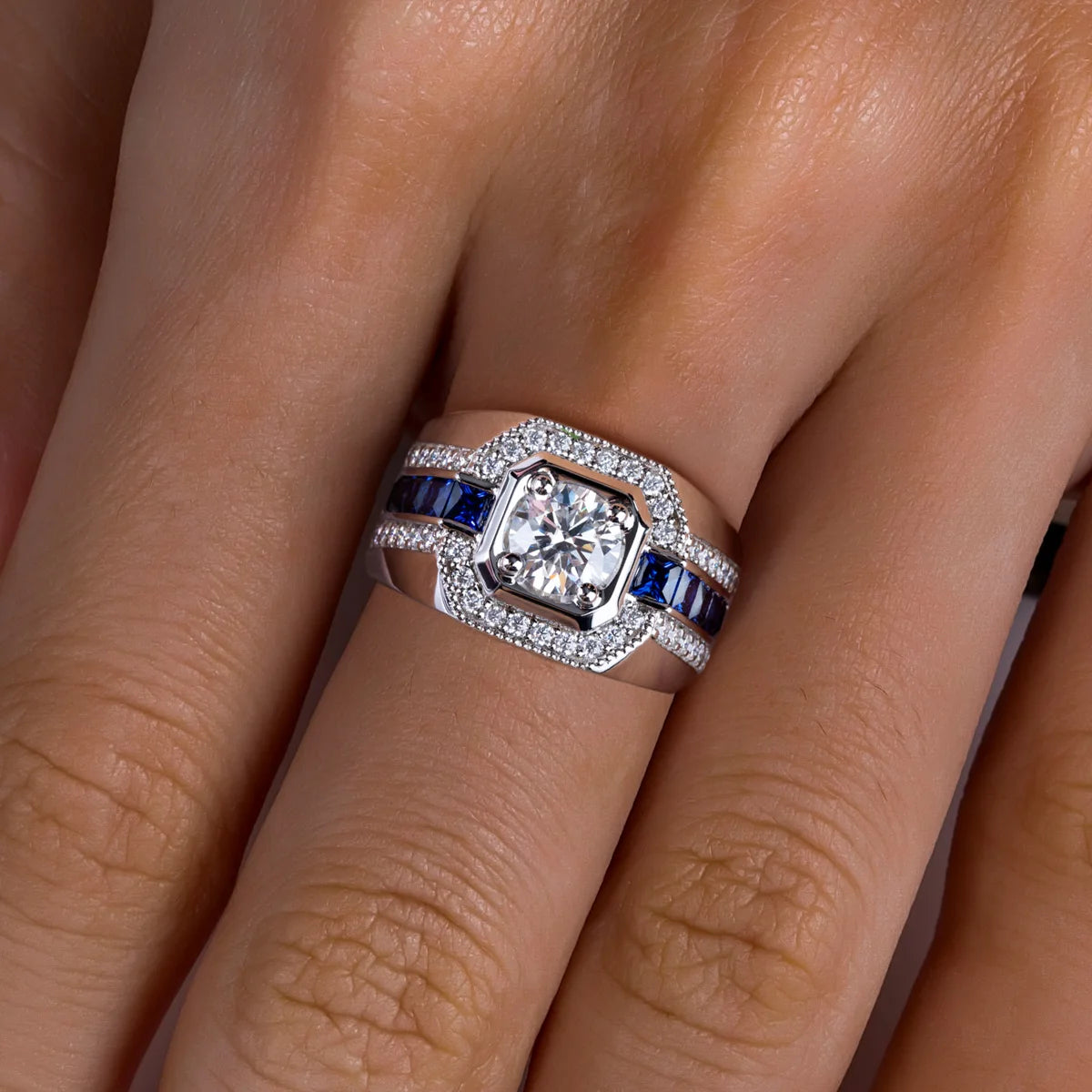 Anel Masculino AnuJewel em Prata 925 com Moissanita 1 ct
