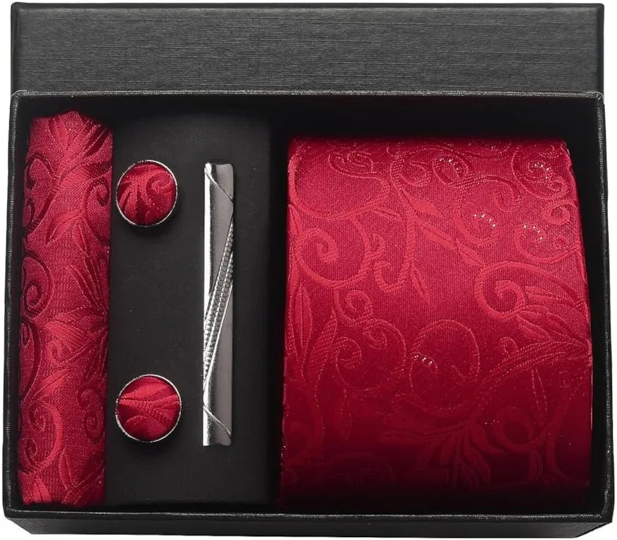 Kit Gravata Masculina Paisley com Lenço e Abotoaduras