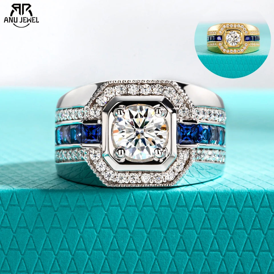 Anel Masculino AnuJewel em Prata 925 com Moissanita 1 ct
