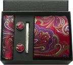 Kit Gravata Masculina Paisley com Lenço e Abotoaduras