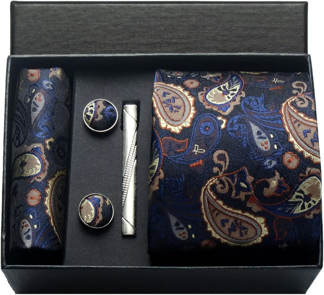 Kit Gravata Masculina Paisley com Lenço e Abotoaduras
