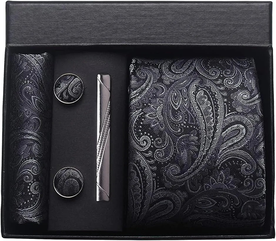 Kit Gravata Masculina Paisley com Lenço e Abotoaduras