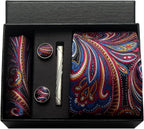 Kit Gravata Masculina Paisley com Lenço e Abotoaduras