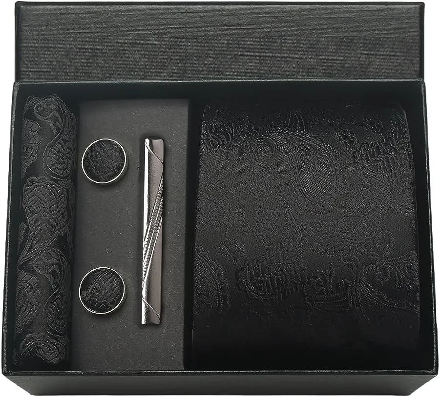 Kit Gravata Masculina Paisley com Lenço e Abotoaduras