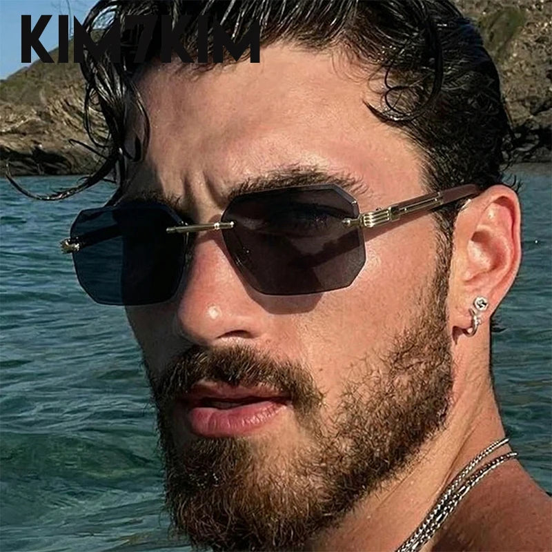 Óculos de Sol Masculino Sem Aro Geométrico com Lentes Degradê UV400