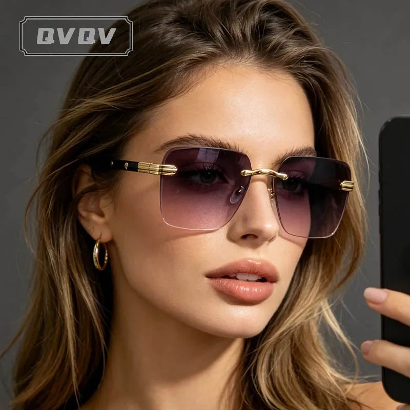 Óculos de Sol Sem Aro Quadrado Unissex com Lentes Degradê UV400