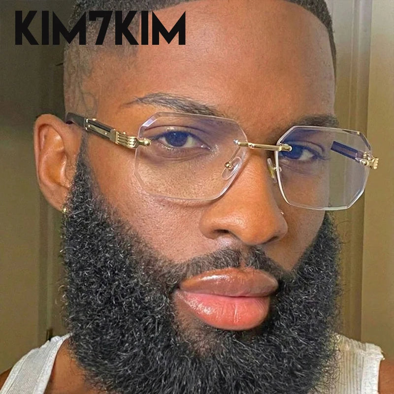 Óculos de Sol Masculino Sem Aro Geométrico com Lentes Degradê UV400