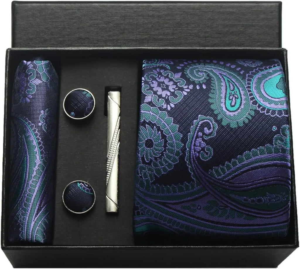 Kit Gravata Masculina Paisley com Lenço e Abotoaduras