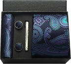 Kit Gravata Masculina Paisley com Lenço e Abotoaduras