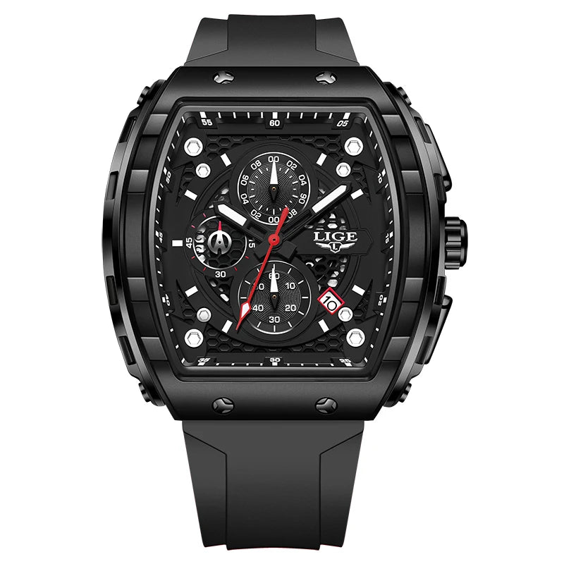 LIGE — Relógio Masculino de Luxo | Quadrado Quartz Cronógrafo Luminoso à Prova d'Água