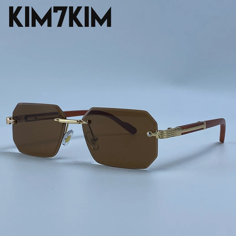 Óculos de Sol Masculino Sem Aro Geométrico com Lentes Degradê UV400