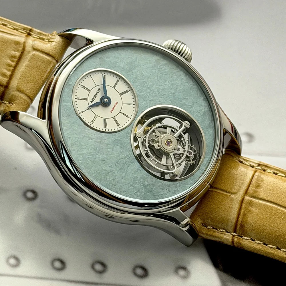 Relógio Masculino MERKUR Tourbillon 42 mm | Safira e Couro