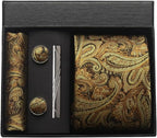 Kit Gravata Masculina Paisley com Lenço e Abotoaduras