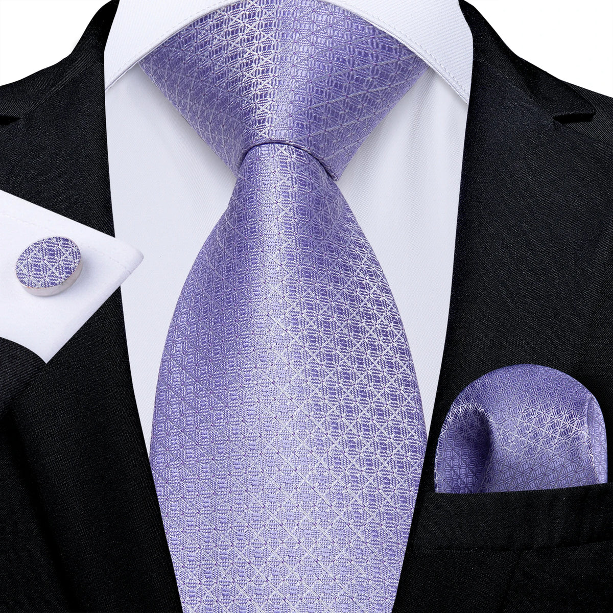 Kit Gravata Masculina DiBanGu com Lenço e Abotoaduras