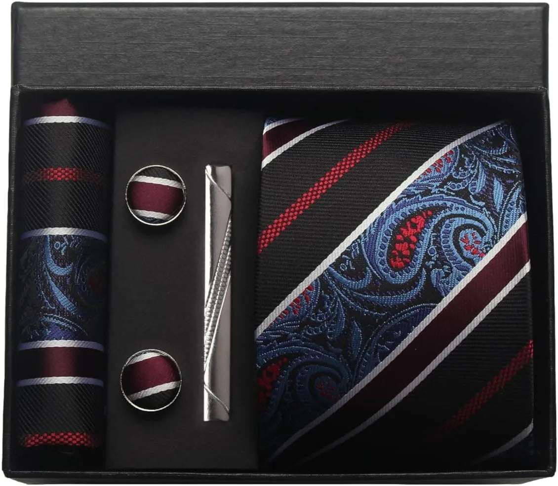 Kit Gravata Masculina Paisley com Lenço e Abotoaduras