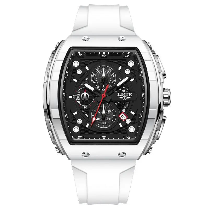 LIGE — Relógio Masculino de Luxo | Quadrado Quartz Cronógrafo Luminoso à Prova d'Água