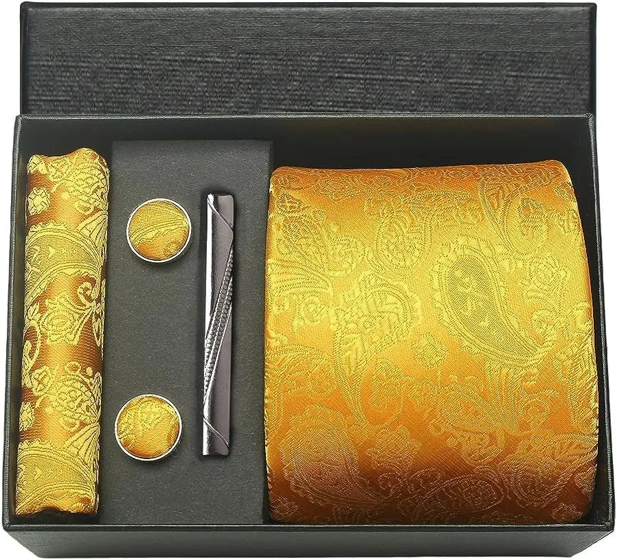 Kit Gravata Masculina Paisley com Lenço e Abotoaduras