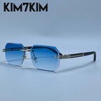 Óculos de Sol Masculino Sem Aro Geométrico com Lentes Degradê UV400