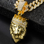 Colar Masculino Leão com Coroa 3D – Estilo Hip Hop