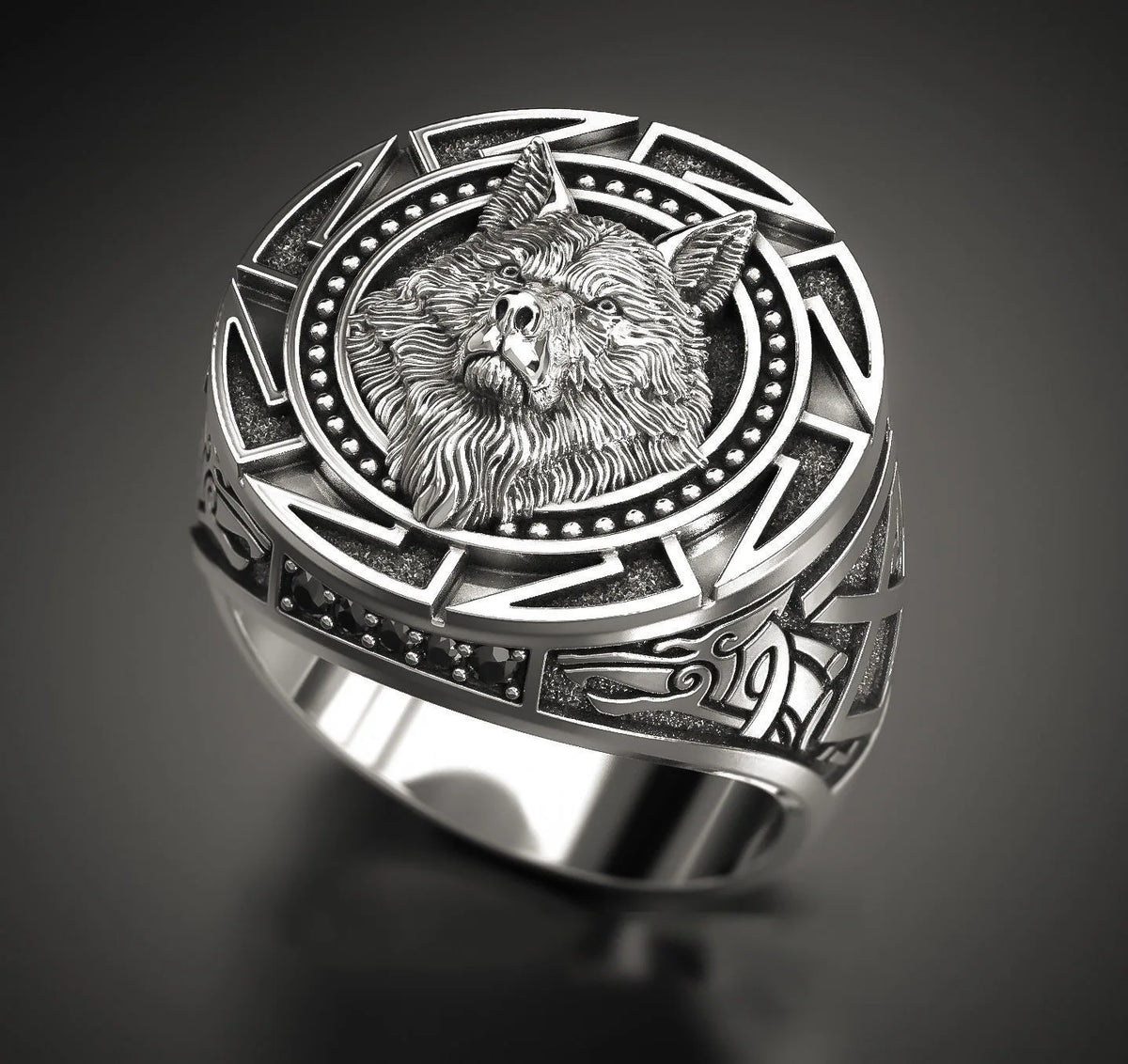 Anel Masculino Lobo em Prata 925 – Estilo Retrô