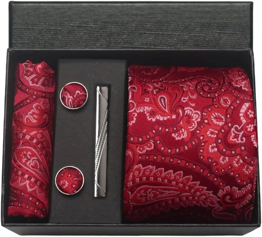 Kit Gravata Masculina Paisley com Lenço e Abotoaduras