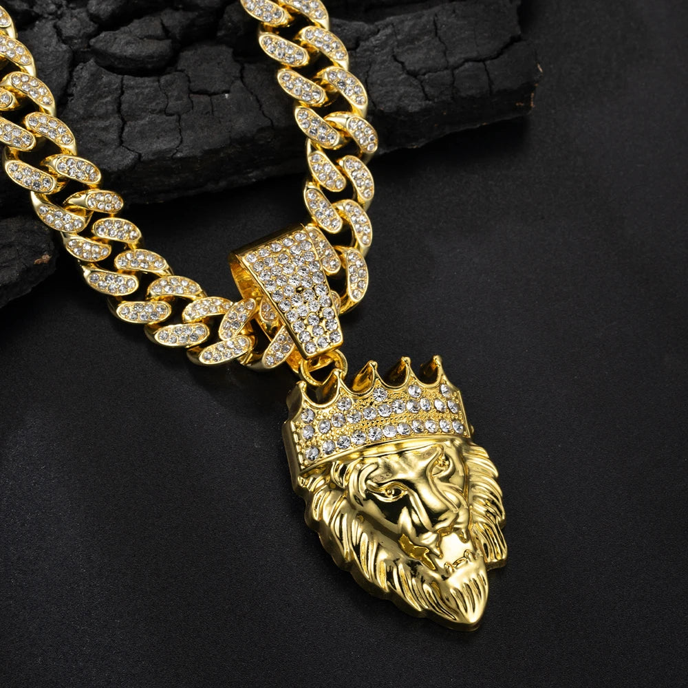 Colar Masculino Leão com Coroa 3D – Estilo Hip Hop
