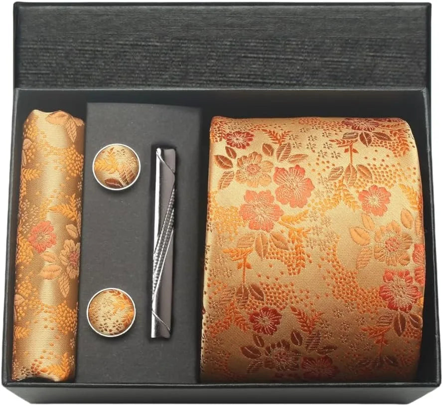 Kit Gravata Masculina Paisley com Lenço e Abotoaduras