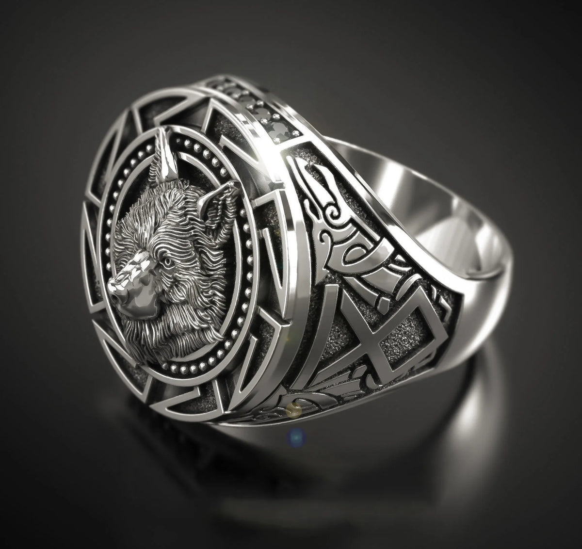 Anel Masculino Lobo em Prata 925 – Estilo Retrô