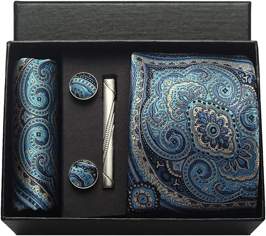 Kit Gravata Masculina Paisley com Lenço e Abotoaduras
